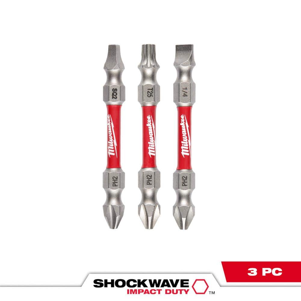 Milwaukee SHOCKWAVE Impact Duty Alloy Steel PH2/SQ2/T25 Double Ended Bits  (3-Piece) 48-32-4319 - The Home Depot