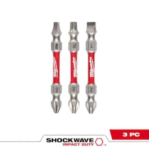 SHOCKWAVE Impact Duty Alloy Steel PH2/SQ2/T25 Double Ended Bits (3-Piece)