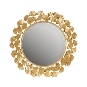 Eden Gold Gold Gingko Leaf Round Wall Mirror 30.5 in. x 30.5 in.
