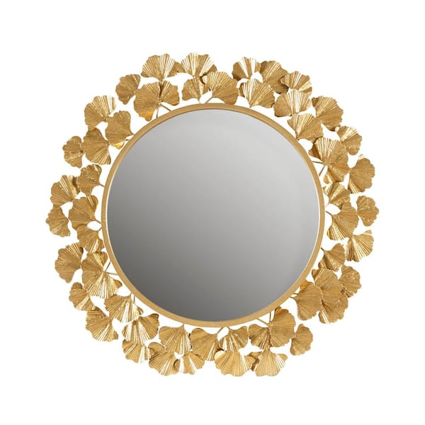 MARTHA STEWART Eden Gold Gold Gingko Leaf Round Wall Mirror 30.5 in. x 30.5 in.
