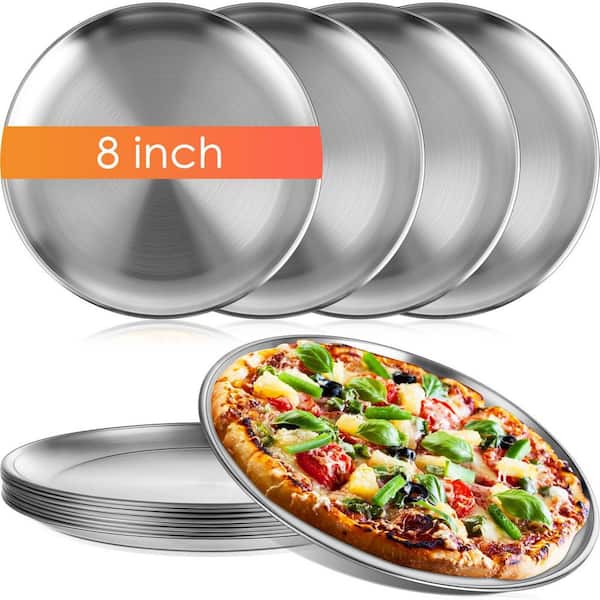 8 in. Stainless Steel Sets Round Bakeware Pizza Trays for Home, Restaurant, Picnics (8-Piece)