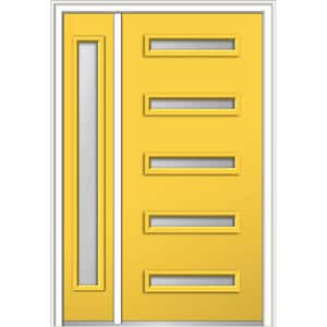 53 in. x 81.75 in. Davina Frosted Right-Hand 5-Lite Modern Painted Fiberglass Smooth Prehung Front Door with Sidelite