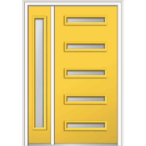 MMI Door 53 in. x 81.75 in. Davina Frosted Right-Hand 5-Lite Modern Painted Fiberglass Smooth Prehung Front Door with Sidelite