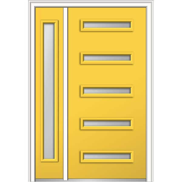 MMI DOOR 53 in. x 81.75 in. Davina Frosted Glass Right-Hand Inswing 5-Lite Modern Painted Steel Prehung Front Door with Sidelite