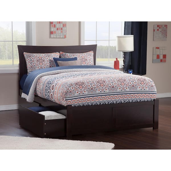 AFI Metro Espresso Full Solid Wood Storage Platform Bed with Flat Panel Foot Board and 2 Bed Drawers