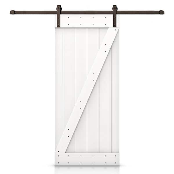 CALHOME 20 in. x 84 in. Z-Series White Stained DIY Knotty Pine Wood Interior Sliding Barn Door with Hardware Kit