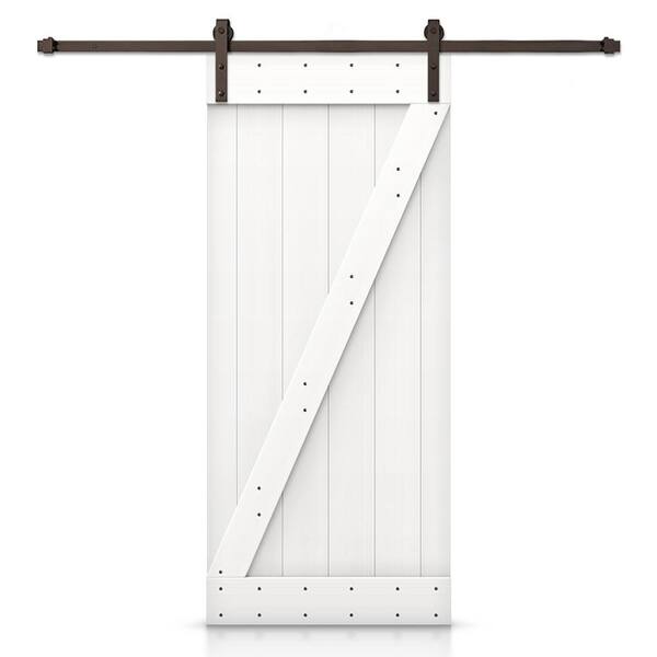 CALHOME 24 in. x 84 in. Z Series White DIY Knotty Pine Wood Interior Sliding Barn Door with Hardware Kit
