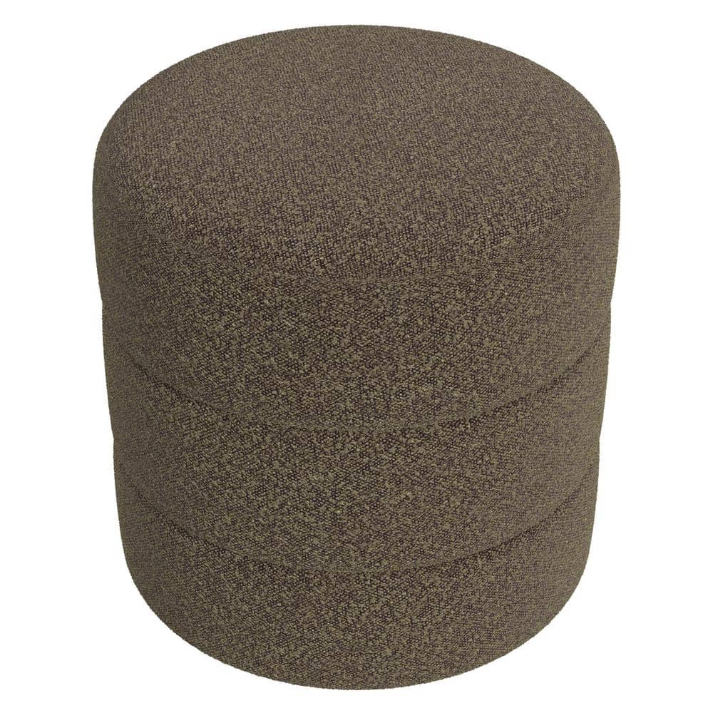 Dark Brown Boucle Round Accent Ottoman