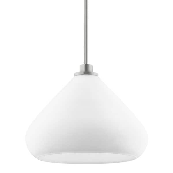 Hampton Bay Cranchester 1-Light Brushed Nickel Pendant Light with Etched Opal Glass