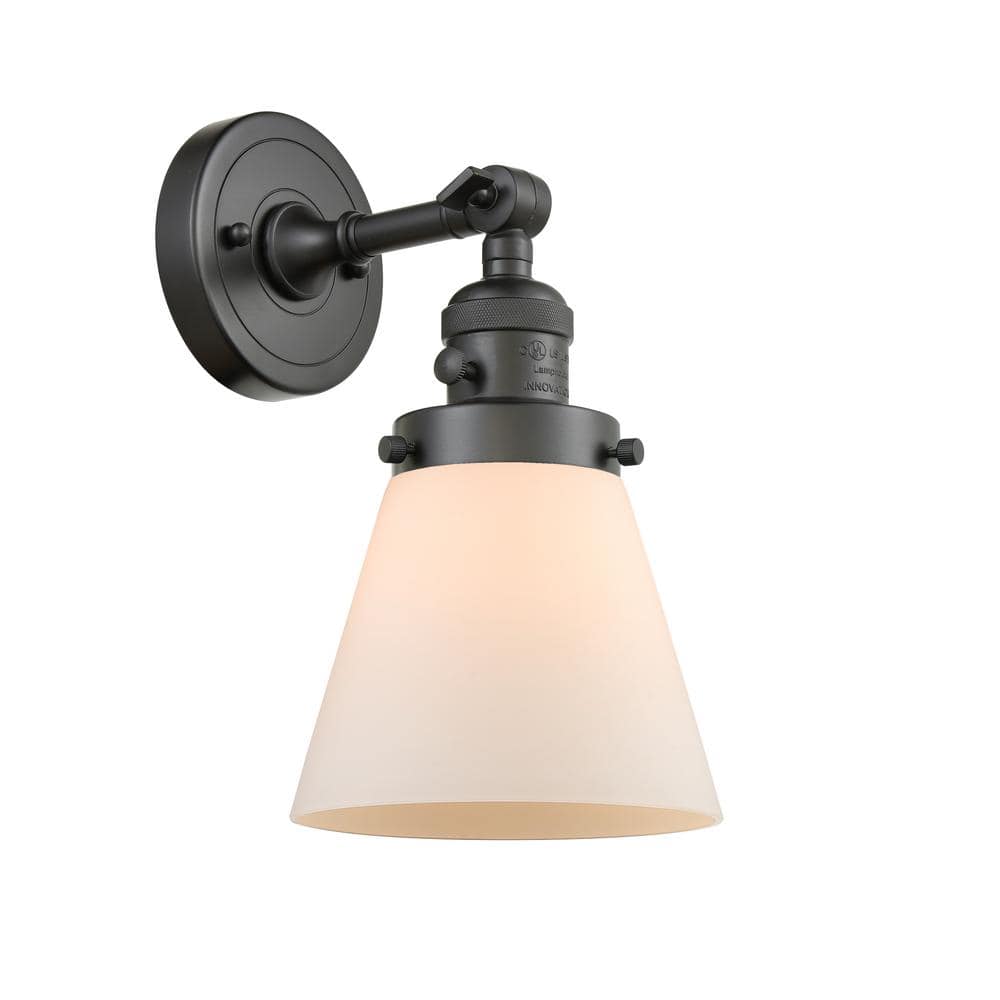 Cone 6.25 in. 1-Light Oil Rubbed Bronze Wall Sconce with Matte White Glass Shade with On/Off Turn Switch price history on PriceWatchPro