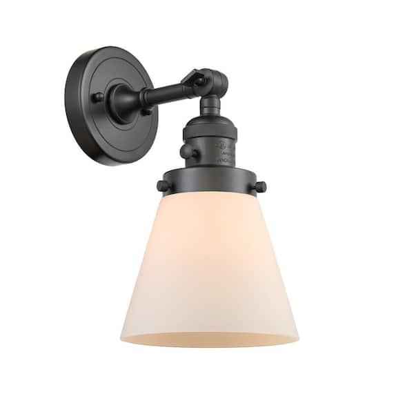 Innovations Cone 6.25 in. 1-Light Oil Rubbed Bronze Wall Sconce with Matte White Glass Shade with On/Off Turn Switch