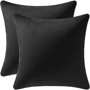 Outdoor Decorative Pillow Covers 22x22 Black: 2 Pack Cozy Soft Velvet Square Throw Pillow Cases for Farmhouse Home Decor