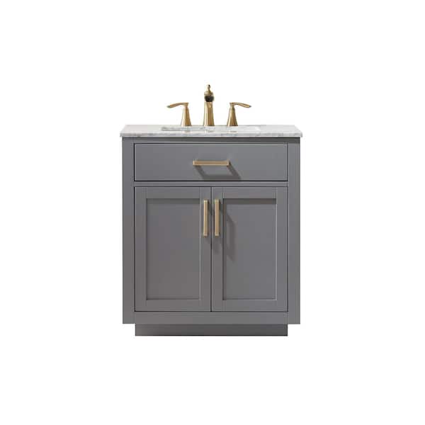 Ivy 30 in. Bath Vanity in Gray with Carrara Marble Vanity Top in White with White Basin