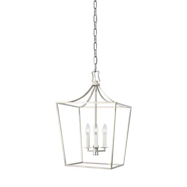 Southold 13.5 in. W x 20.75 in. H 3-Light Polished Nickel Small Steel Frame Lantern Chandelier with No Bulbs Included