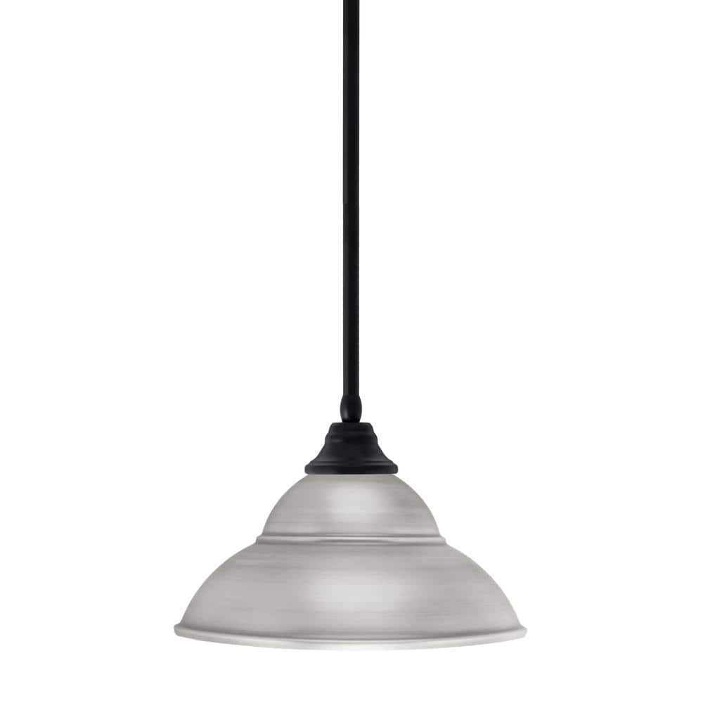 Sparta 100-Watt 1 Light Matte Black Shaded Pendant Light with 13 in. Brushe