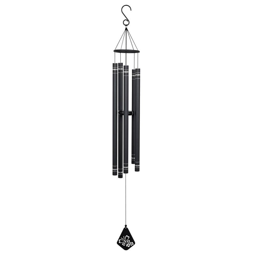 51 in. Black Metal Windchime with Butterfly Windcatcher