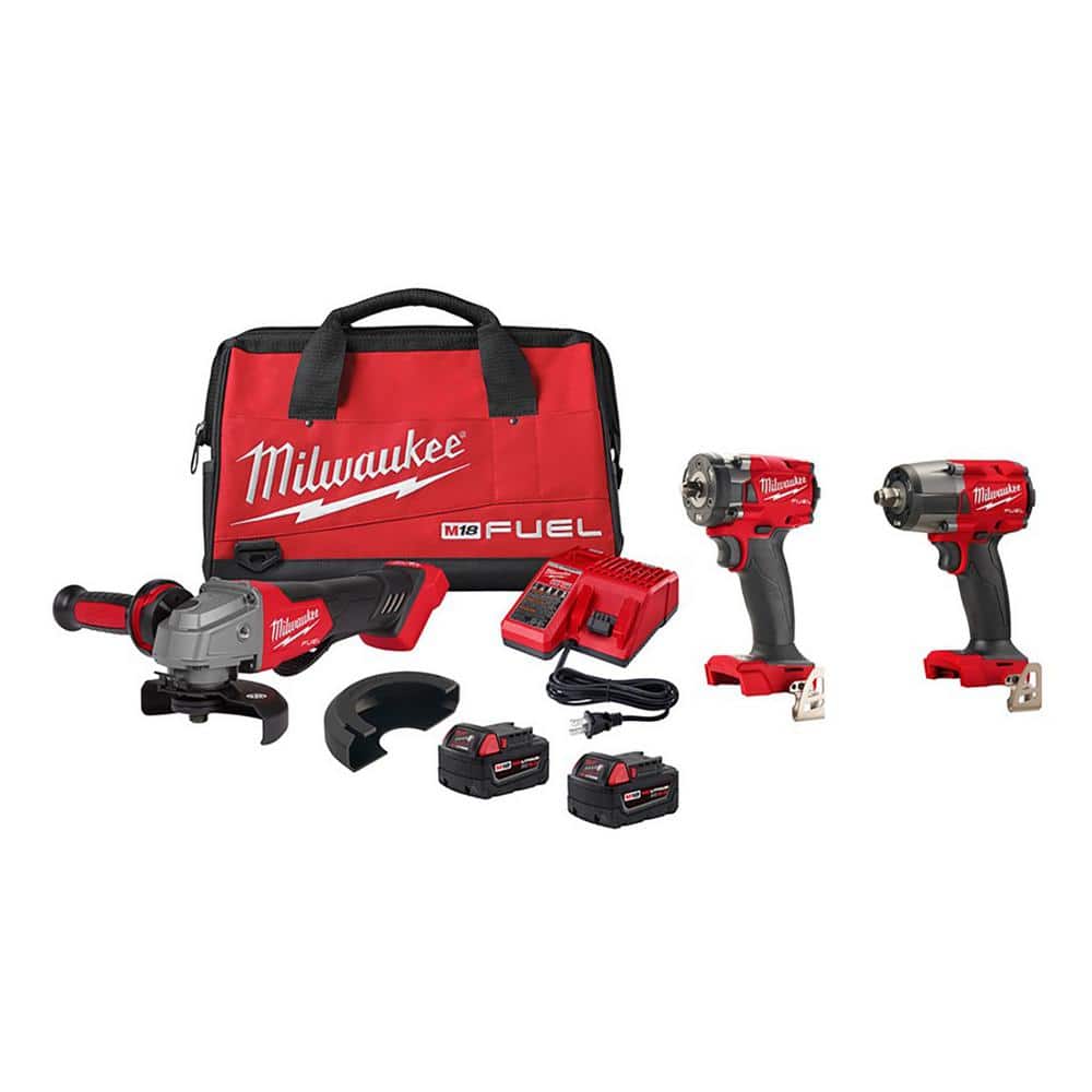 Milwaukee M18 FUEL 18V Lithium-Ion Grinder and 3/8 in. Impact Wrench Combo Kit (2-Tool) with Mid Torque 1/2 in. Impact Wrench -  2991-22-imw