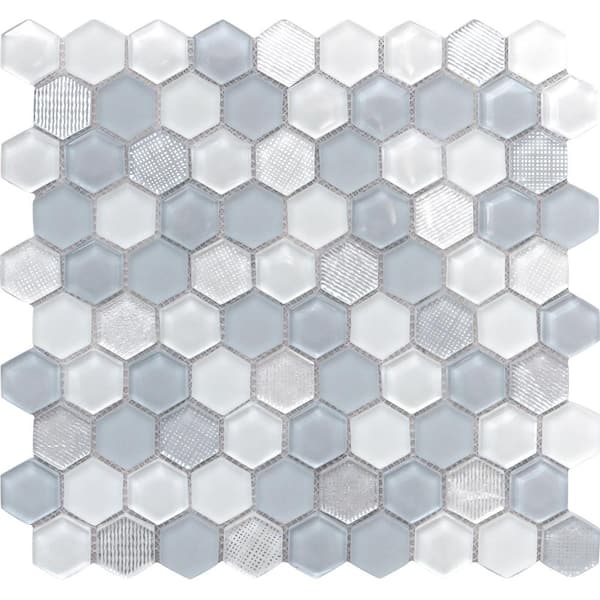 Apollo Tile Moon Gray 4 in. x 5 in. Polished and Honed Hexagon Glass Mosaic Tile Sample (0.13 sq. ft./Piece)