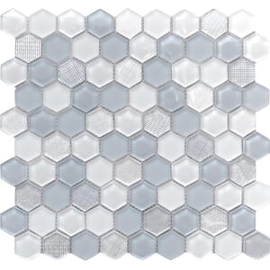 Moon Gray 11.6 in. x 12 in. Polished and Honed Hexagon Glass Mosaic Tile (5-Pack) (4.83 sq. ft./Case)