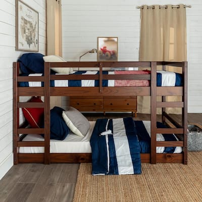 Low Solid Wood Twin Over Twin Bunk Bed - Walnut