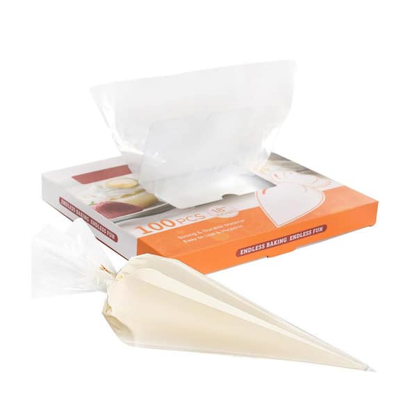 18 in. Heavy Duty Plastic Disposable Piping Bags Clear Finish with Pull-Out Dispenser for Frosting Icing 100-Pack