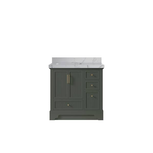 Willow Collections Alys 36 in. W x 22 in. D x 36 in. H Left Offset Sink Bath Vanity in Pewter Green with 2 in. Venatino Qt. Top