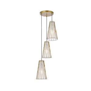 Timeless Home Maritza 3-Light Pendant in Brass with 6.7 in. W x 11.8 in. H Shade