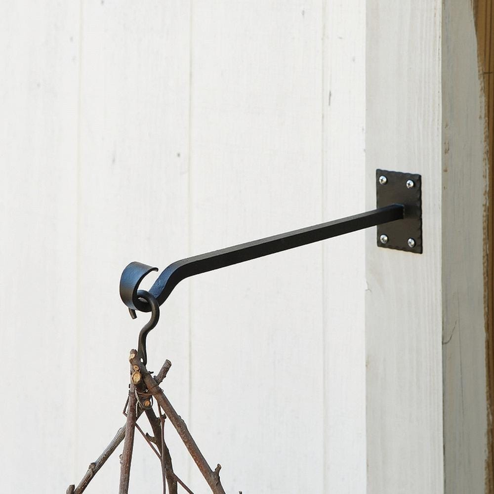 Black Wrought Iron Wall Bracket Set with Curved Hooks