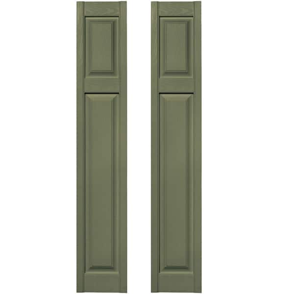 Builders Edge 12 in. x 67 in. Cottage Style Raised Panel Vinyl Exterior Shutters Pair #282 Colonial Green