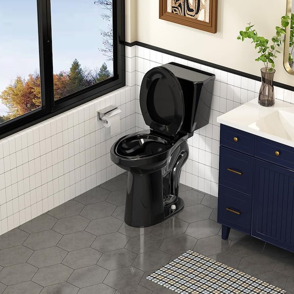 21 in 2-Piece High Toilets for Seniors, 1.28 GPF Single Flush Elongated Toilet with Soft Close Cover in Black