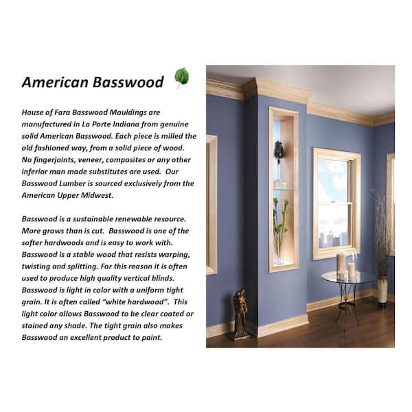 HOUSE OF FARA 29/64 in. x 2-1/4 in. x 96 in. Hardwood Colonial Crown Moulding