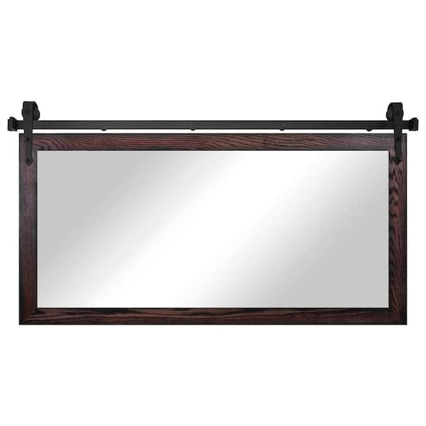 Rayne Mirrors (48 in. W x 33 in. H) Black Cherry Ozark Hardwood Mirror with Steel Barn Door Rail