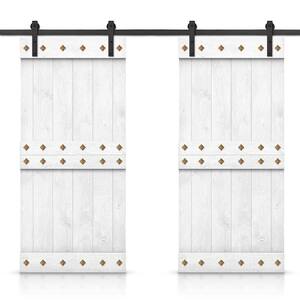 48 in. x 84 in. Light Cream Stained DIY Pine Wood Interior Double Sliding Barn Door with Hardware Kit and Clavos