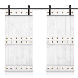 72 in. x 84 in. Light Cream Stained DIY Pine Wood Interior Double Sliding Barn Door with Hardware Kit and Clavos