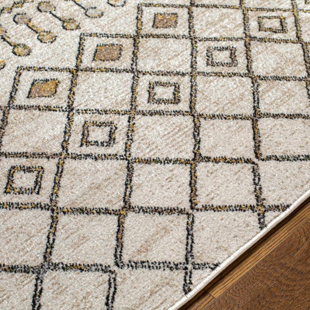 Global-Inspired Beige and Gray Washable Synthetic Area Rug, 5' x 7'