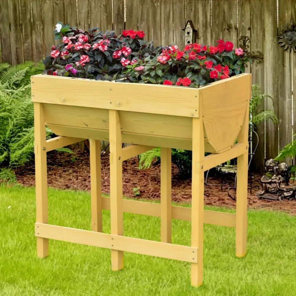 Deep Yellow Fir Wood Rectangular Raised Garden Bed with Liner