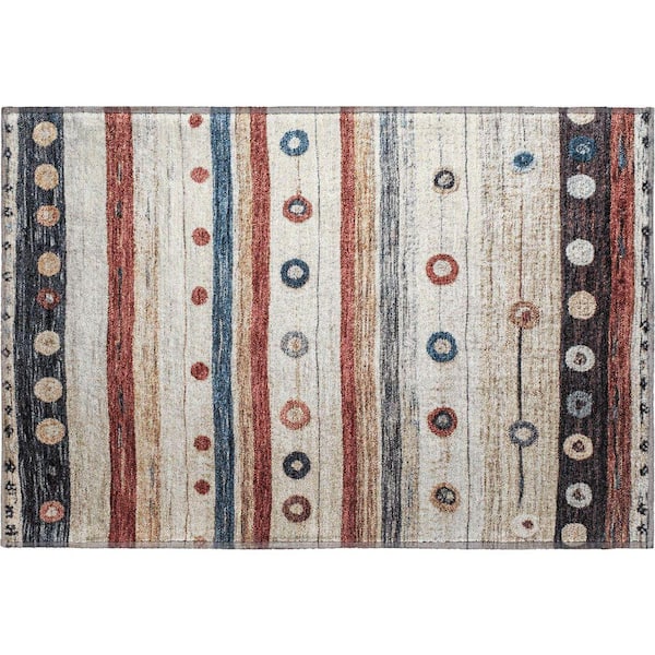 Mayfield Premium Machine Washable Abstract AMF1964 Beige 2 ft. x 3 ft. Accent Rug