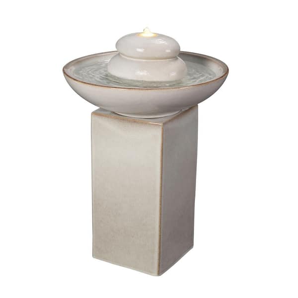 Ivory Ceramic Fountain with Submersible Pump and Warm White LED Lights
