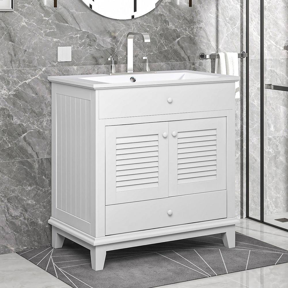 30 in. W x 18 in. D x 31.02 in. H Freestanding Bath Vanity in White with Wh