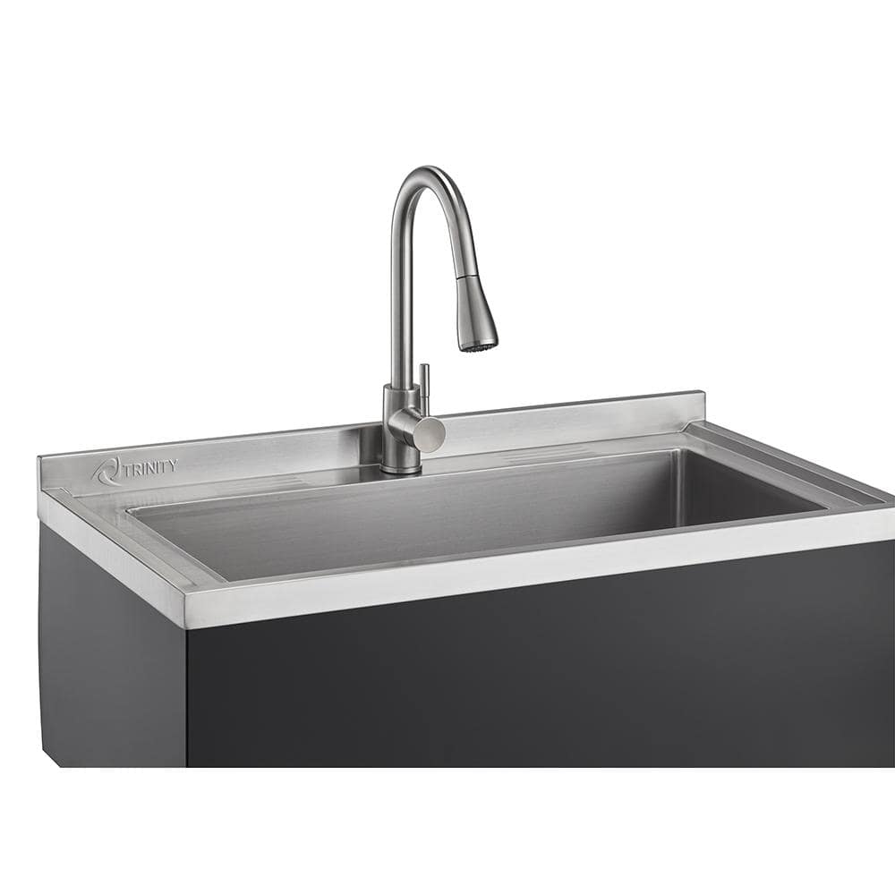 Stainless Steel Freestanding Utility Sink with Pull-Out Faucet
