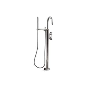 Components Single-Handle Freestanding Tub Faucet with Industrial Handles and Handheld Shower Head in. Vibrant Titanium