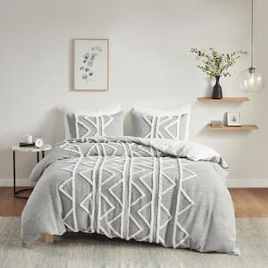 Hayes Gray Full/Queen Chenille 3 Piece Cotton Duvet Cover Set