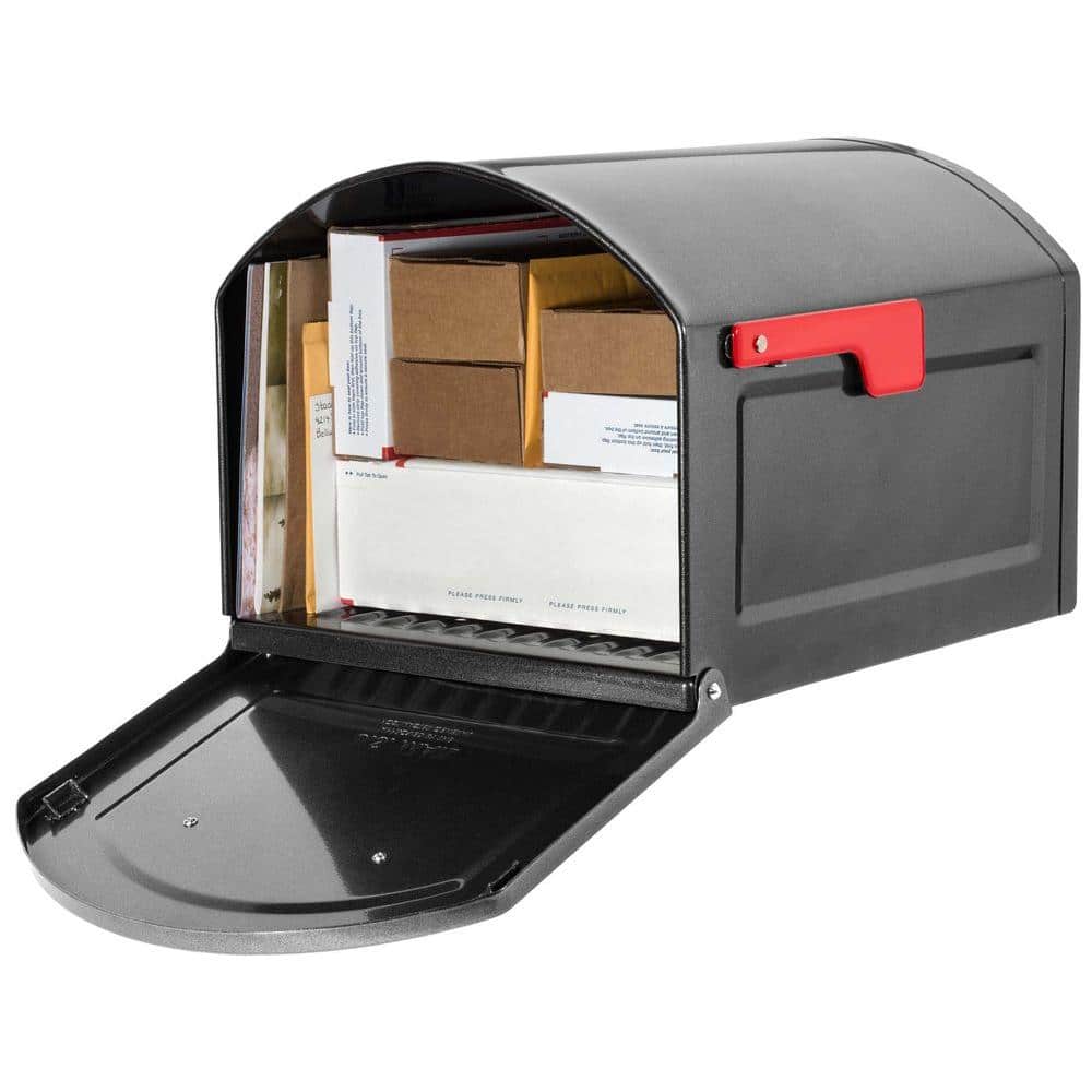 Centennial Pewter Steel Post Mount Mailbox with Red Flag
