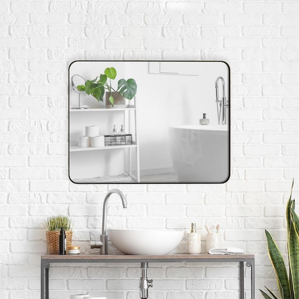 FAMYYT 24 in. W x 36 in. H Rectangular Framed Horizontal/Vertical Wall Bathroom Vanity Mirror in Black