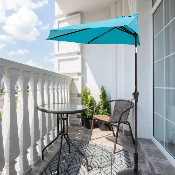 aqua blue 9 ft patio umbrella Unbranded 9 ft. Aluminum Market Half Patio Umbrella in Aqua Blue with Push  Button Tilt Z0795SNHWT