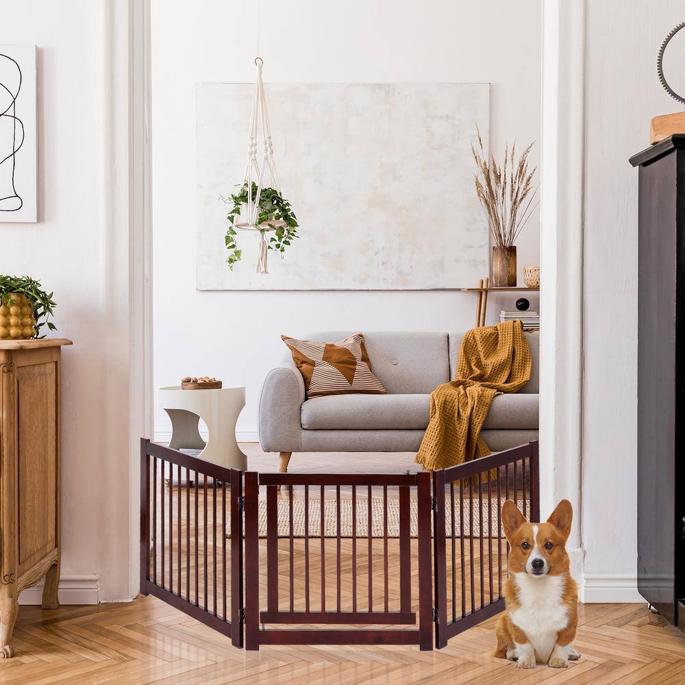 24" Cherry Finish Pine Wood 3-Panel Folding Pet Gate
