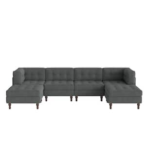 130.8 in. Square Arm 6-piece Corduroy U-Shaped Sectional Sofa in Gray
