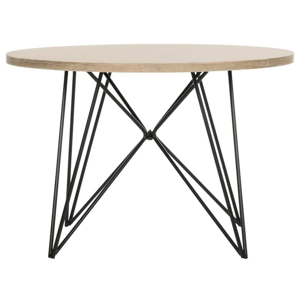 Vida 24" Round Light Brown Wood and Metal End Table