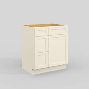 30 in. W x 21 in. D x 34.5 in. H in Shaker Antique White Plywood Ready to Assemble Vanity Sink Base Kitchen Cabinet