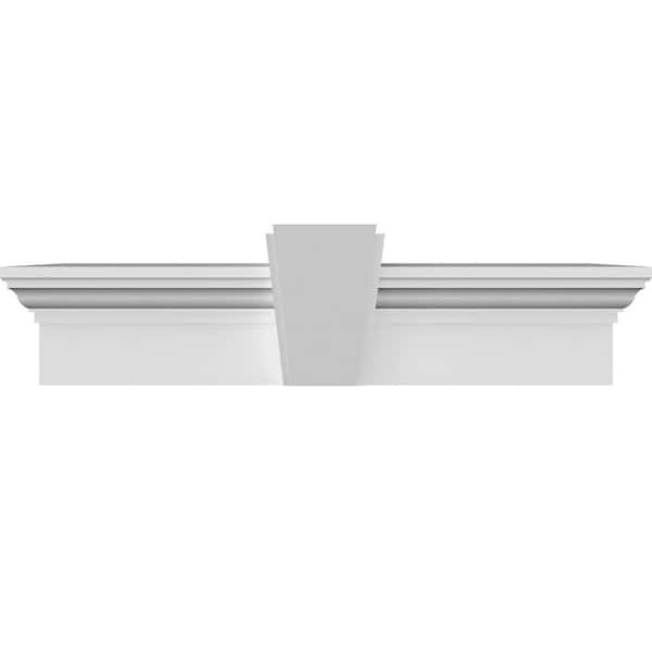 Ekena Millwork 1 in. x 49 in. x 6 in. Polyurethane Crosshead Moulding with Deco Keystone